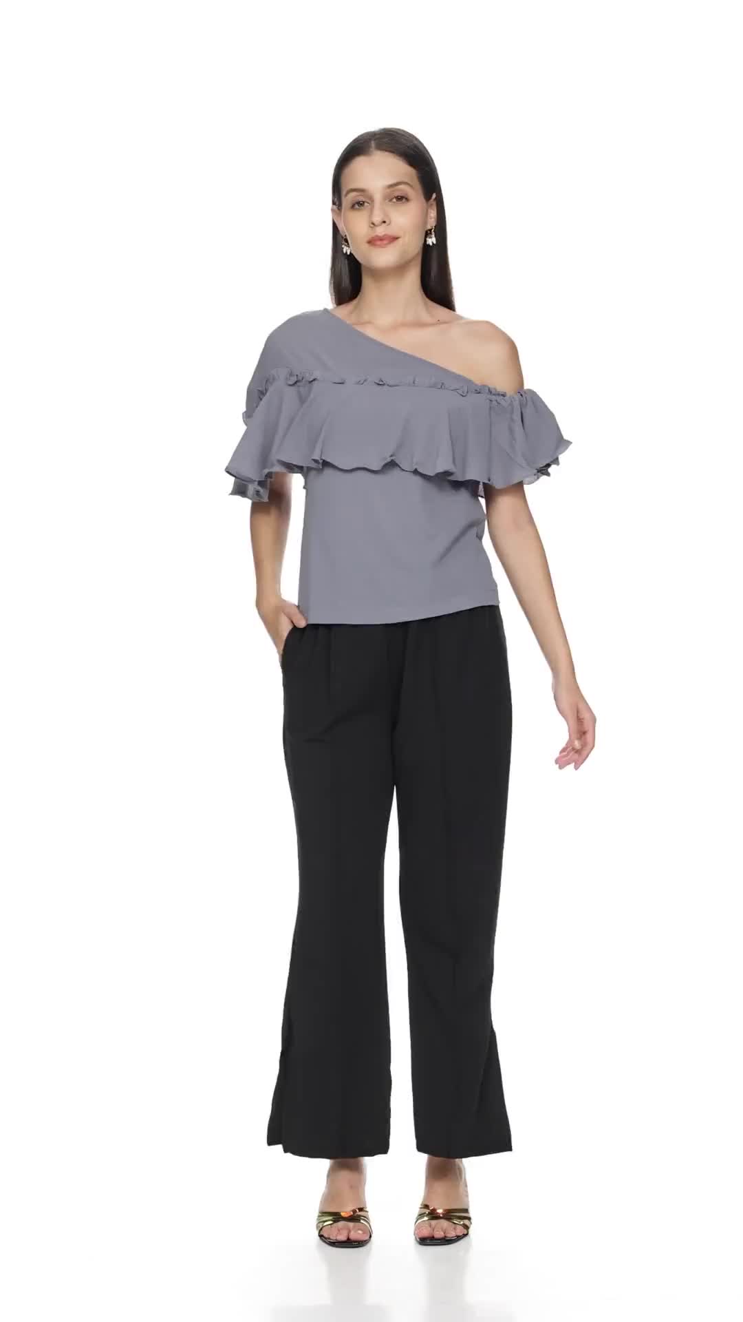 Buy DIGITAL SHOPEE Stylish Black Side Slit Trouser for Women at